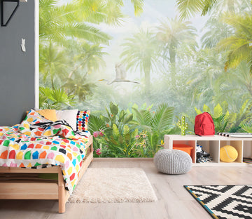 3D White Crane Forest 1544 Wall Murals