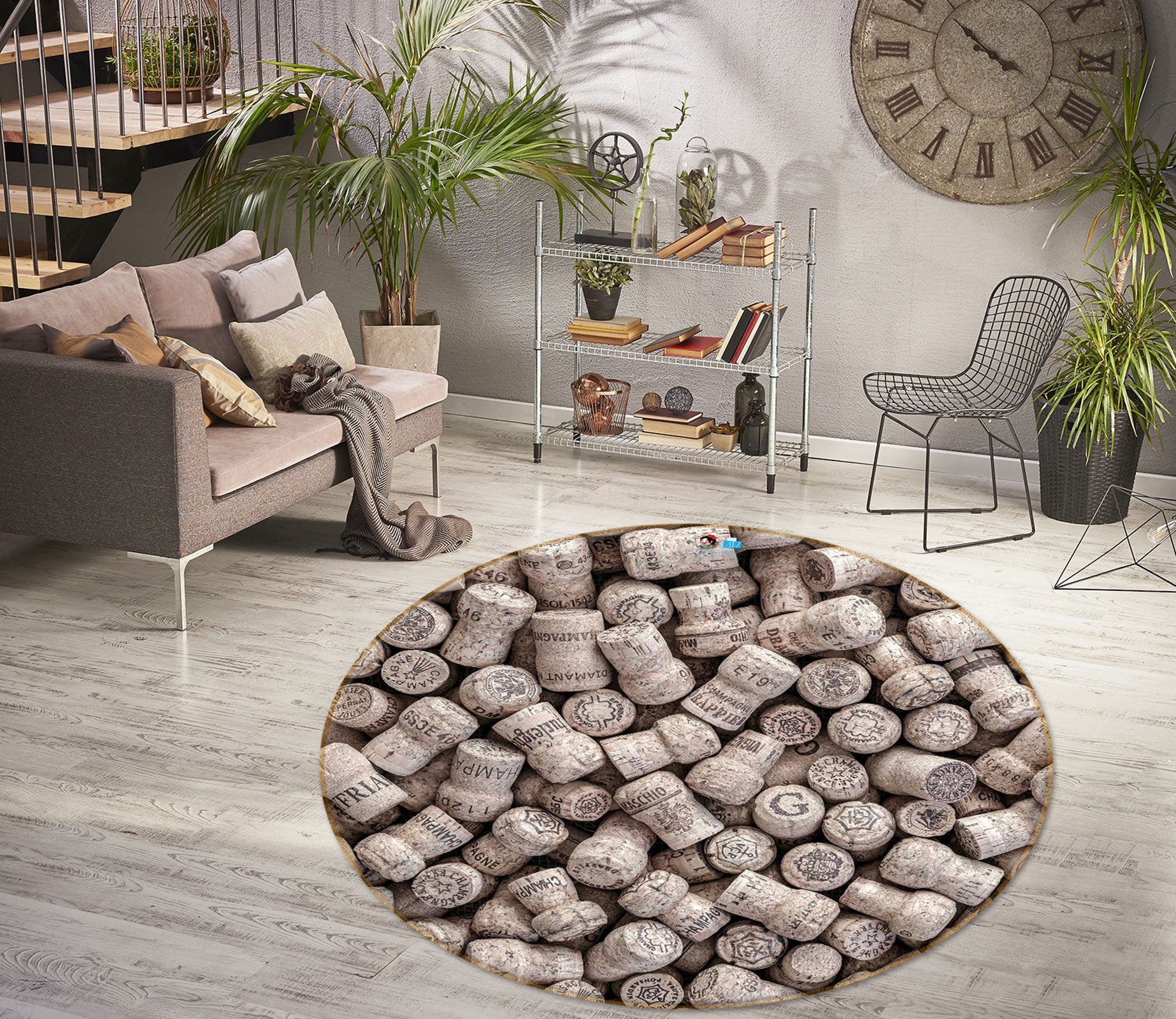 3D Wine Lid 7579 Assaf Frank Rug Round Non Slip Rug Mat