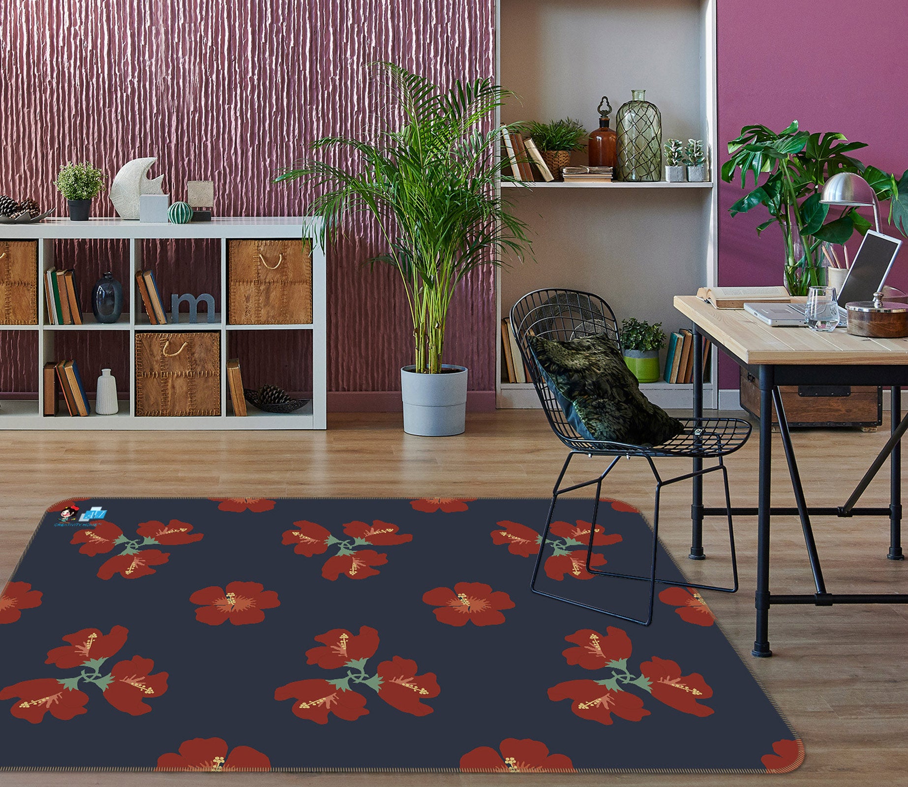3D Red Flowers Pattern 9880 Kasumi Loffler Rug Non Slip Rug Mat