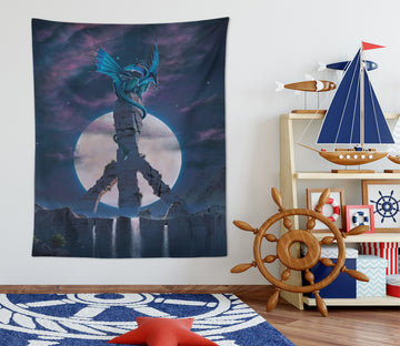 3D Moon Blue Dragon 11722 Vincent Tapestry Hanging Cloth Hang