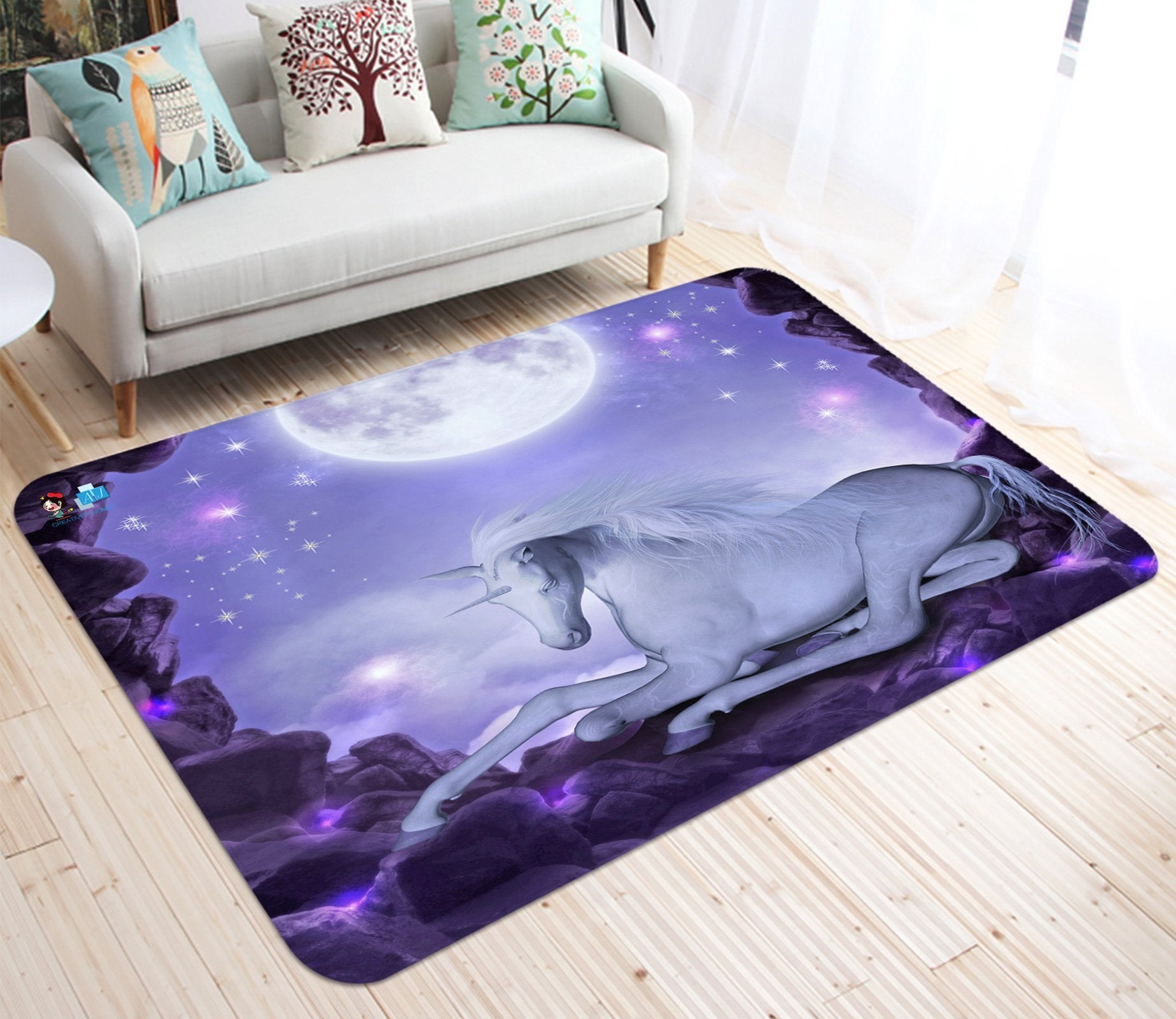 3D Moon Dreamy Unicorn 19 Non Slip Rug Mat Mat AJ Creativity Home 
