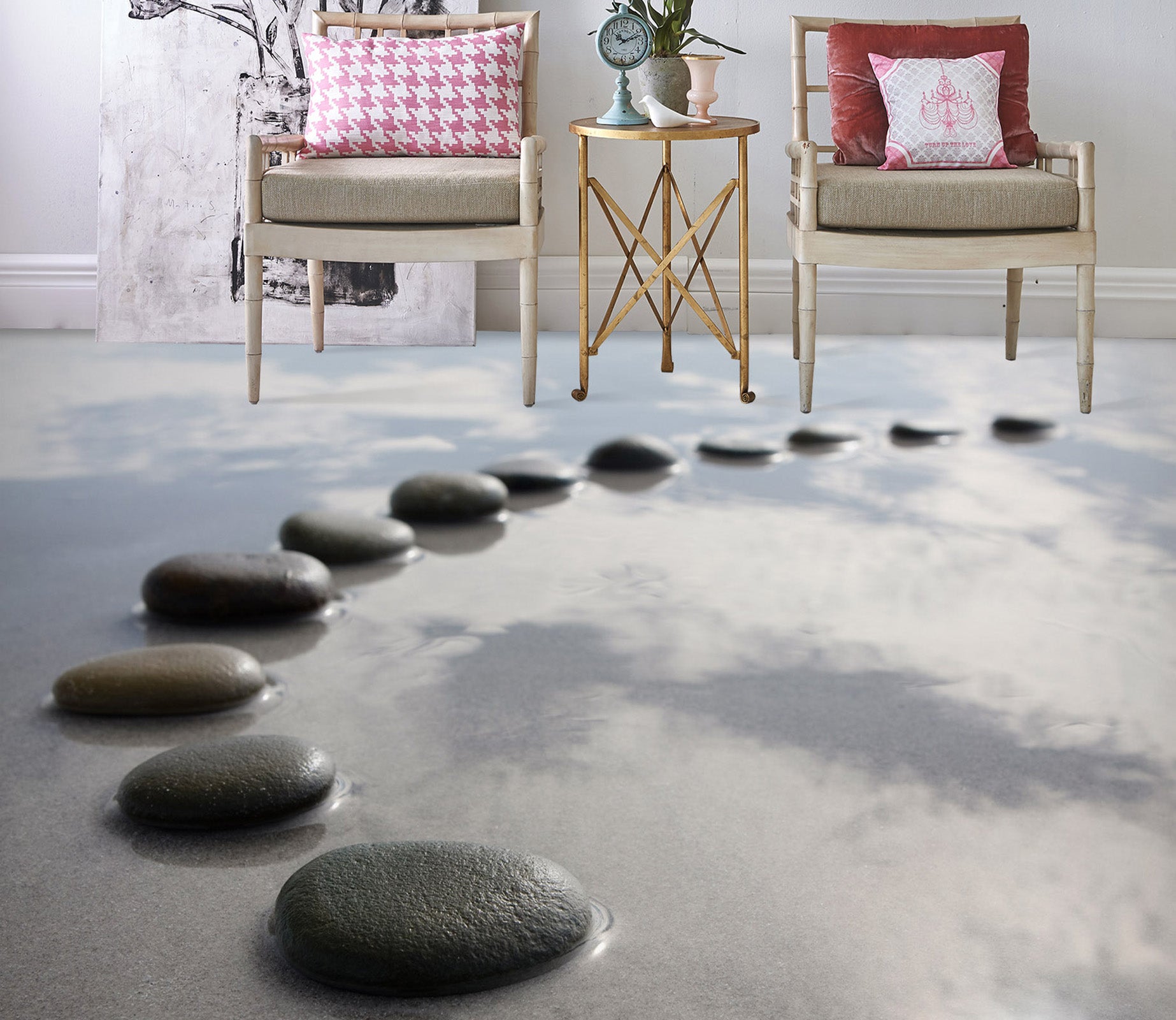 3D Black Round Stone Road 006 Floor Mural  Wallpaper Murals Rug & Mat Print Epoxy waterproof bath floor