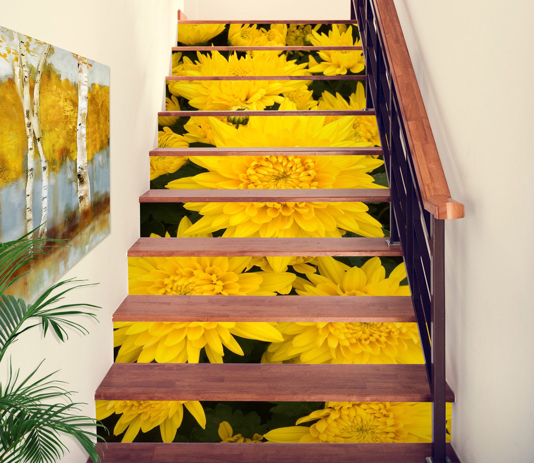 3D Showy Yellow Flowers 530 Stair Risers