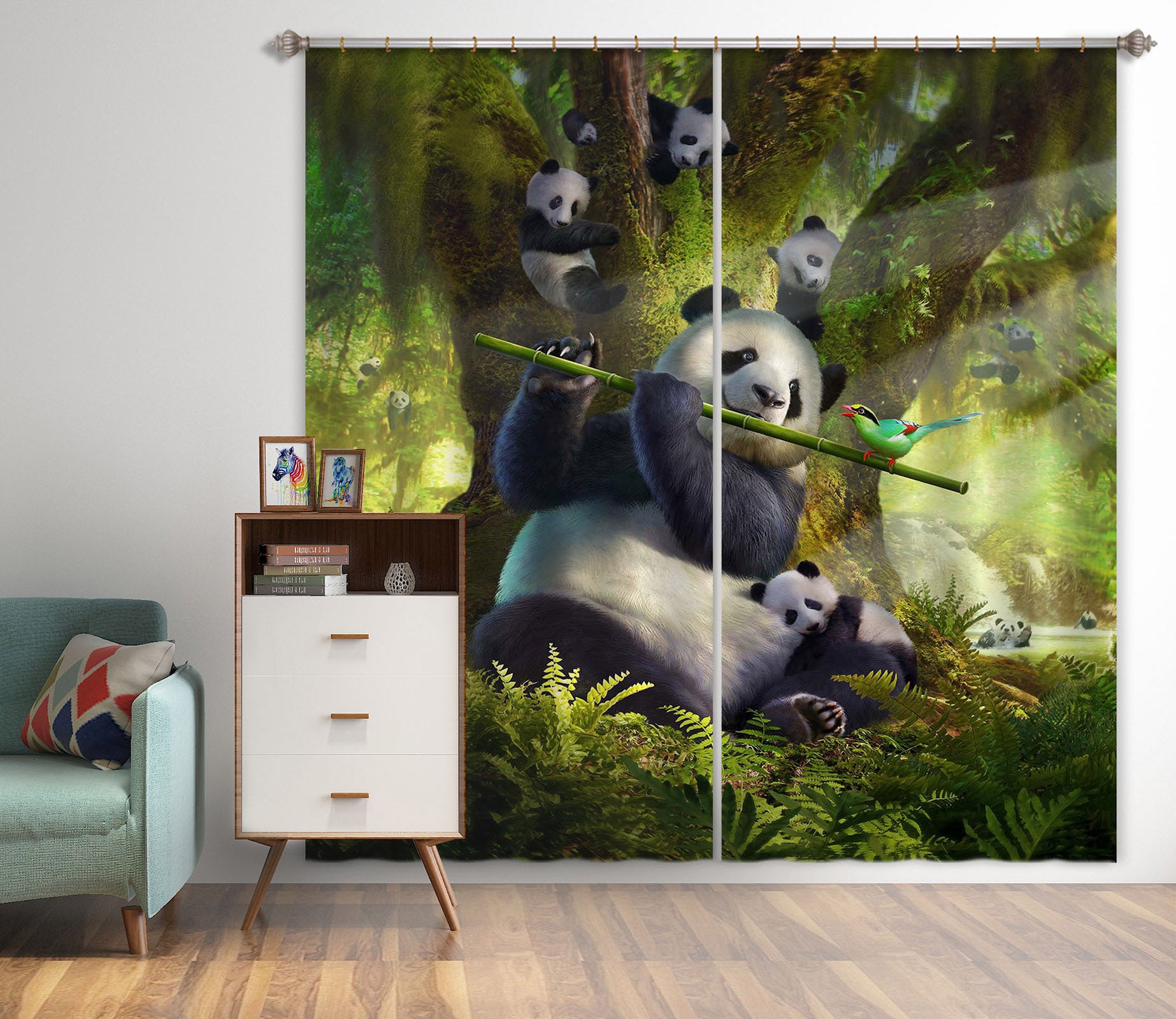 3D Panda Bear 045 Jerry LoFaro Curtain Curtains Drapes
