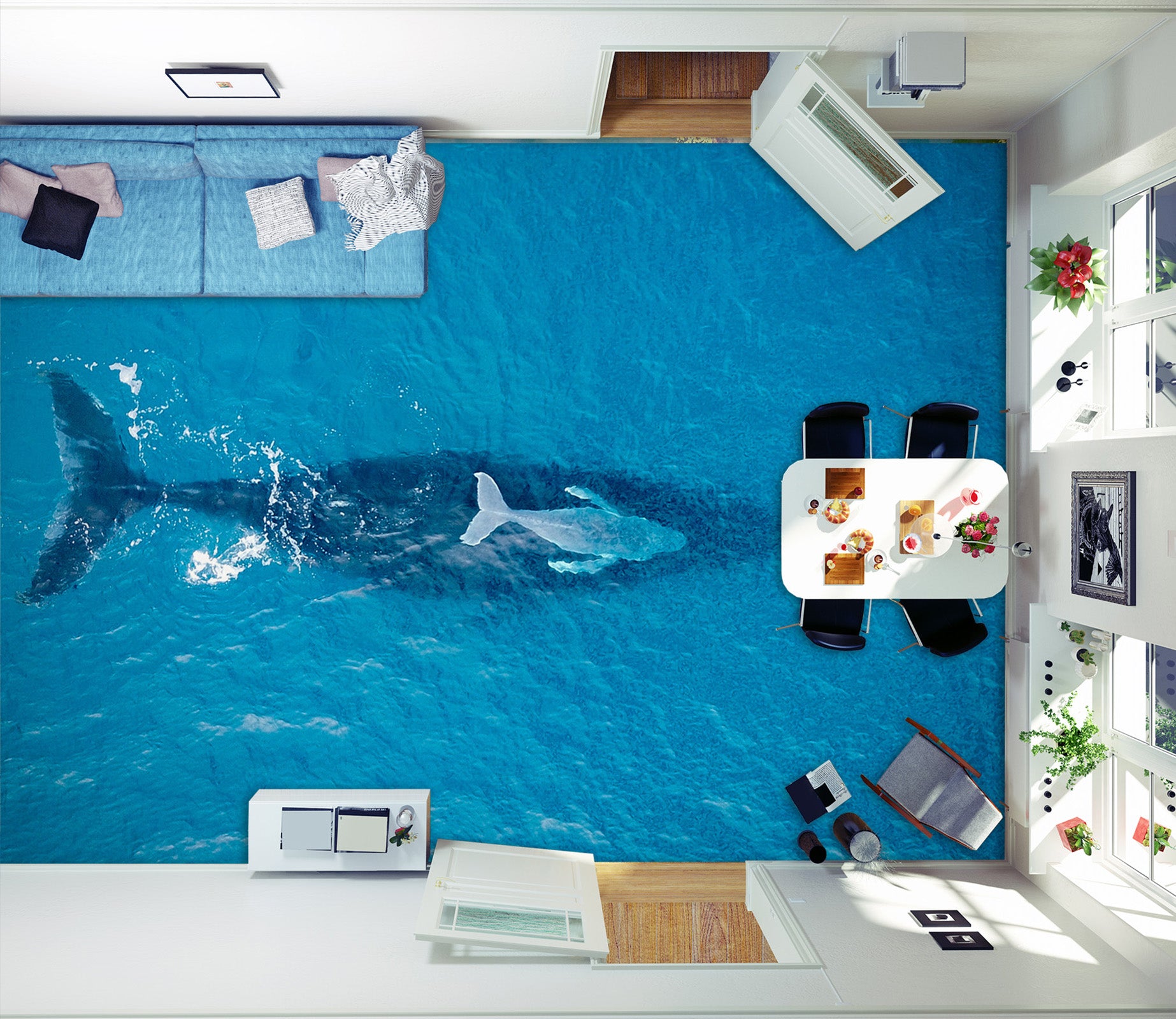 3D Lonely Whale 837 Floor Mural  Wallpaper Murals Rug & Mat Print Epoxy waterproof bath floor