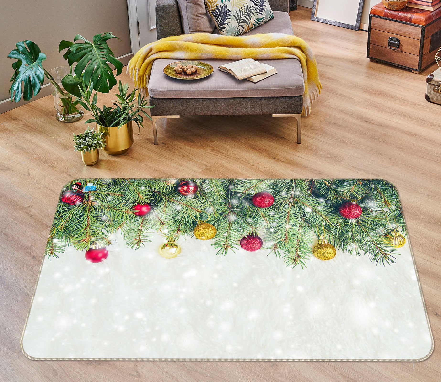 3D Branches Ball 56242 Christmas Non Slip Rug Mat Xmas