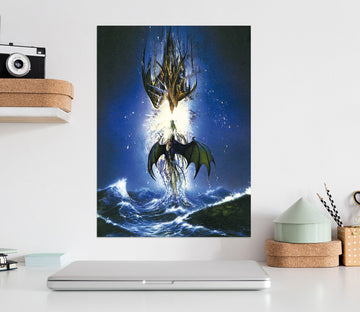 3D Night Sky Dragon Waves 8077 Ciruelo Wall Sticker