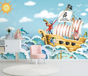 3D Cartoon Pirate Ship 006 Wall Murals