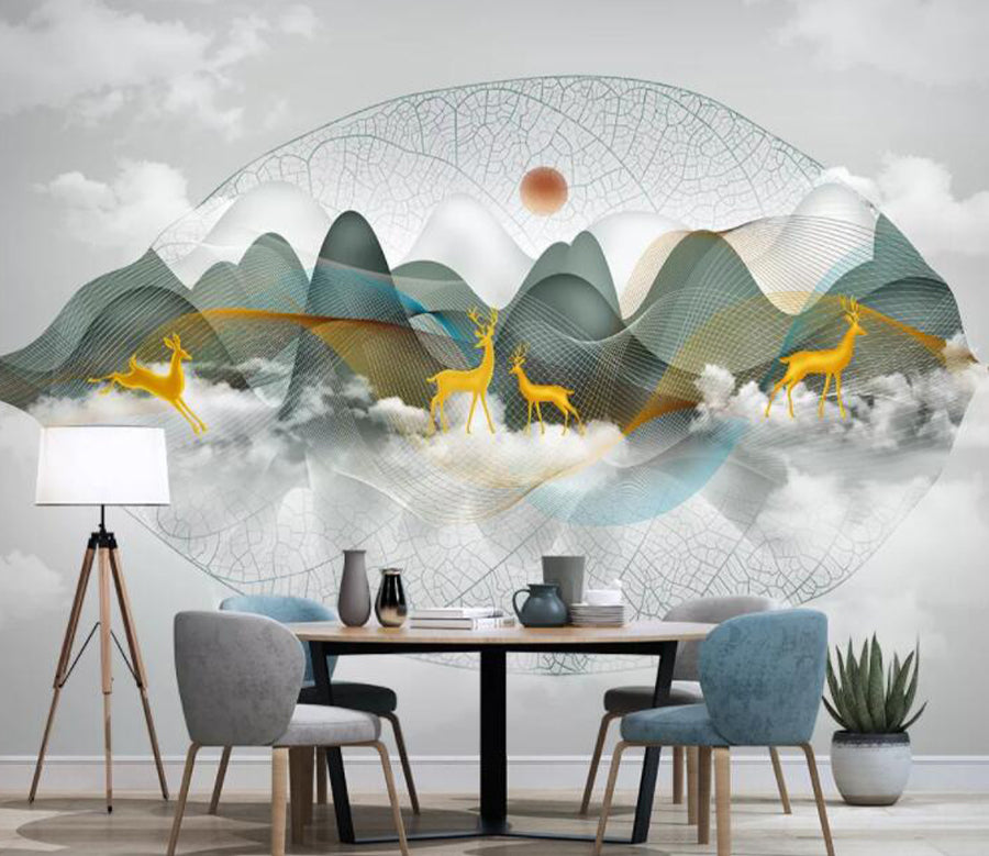 3D Golden Deer Cloud WC1969 Wall Murals