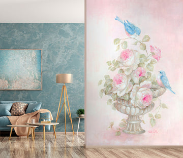 3D Flowerpot Blue Bird 4041 Debi Coules Wall Mural Wall Murals