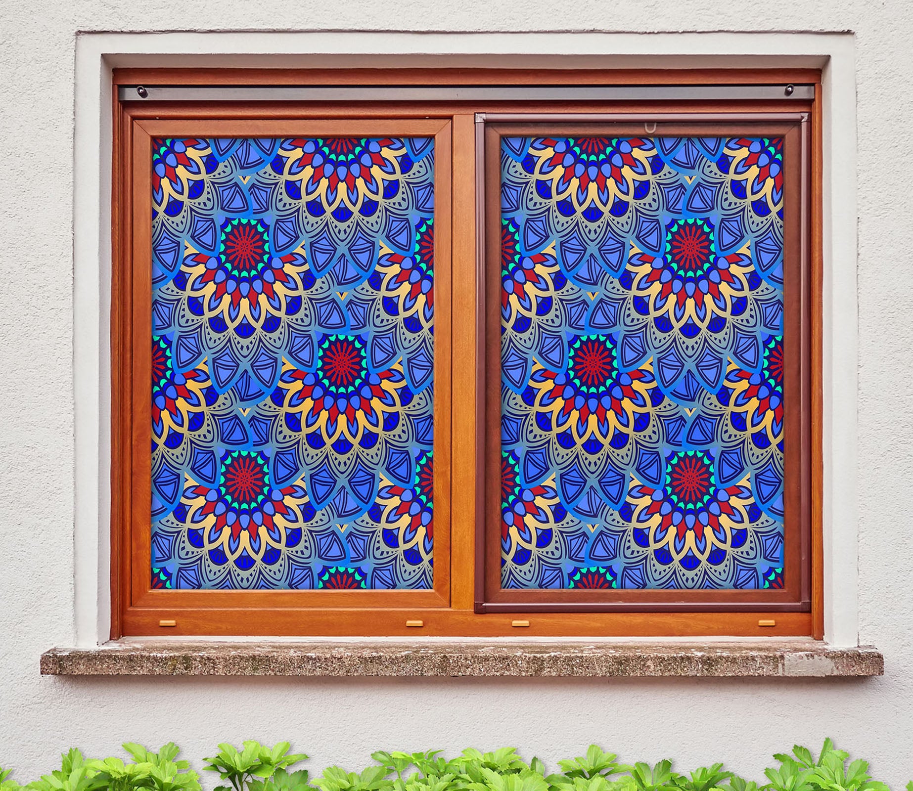 3D Blue Pattern 174 Window Film Print Sticker Cling Stained Glass UV Block