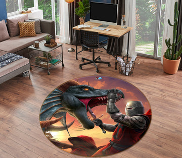 3D Armor Warrior Dragon 4179 Tom Wood Rug Round Non Slip Rug Mat