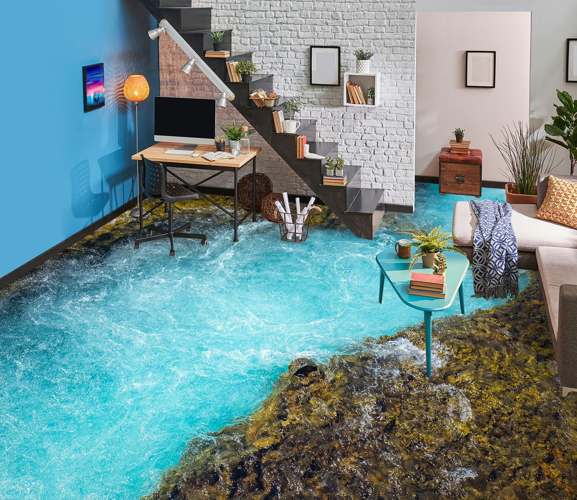 3D Wide Blue River 1446 Floor Mural  Wallpaper Murals Self-Adhesive Removable Print Epoxy