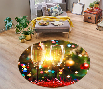 3D Wine Glass 55178 Christmas Round Non Slip Rug Mat Xmas