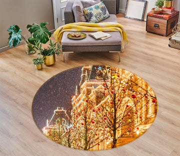 3D Golden House 55240 Christmas Round Non Slip Rug Mat Xmas