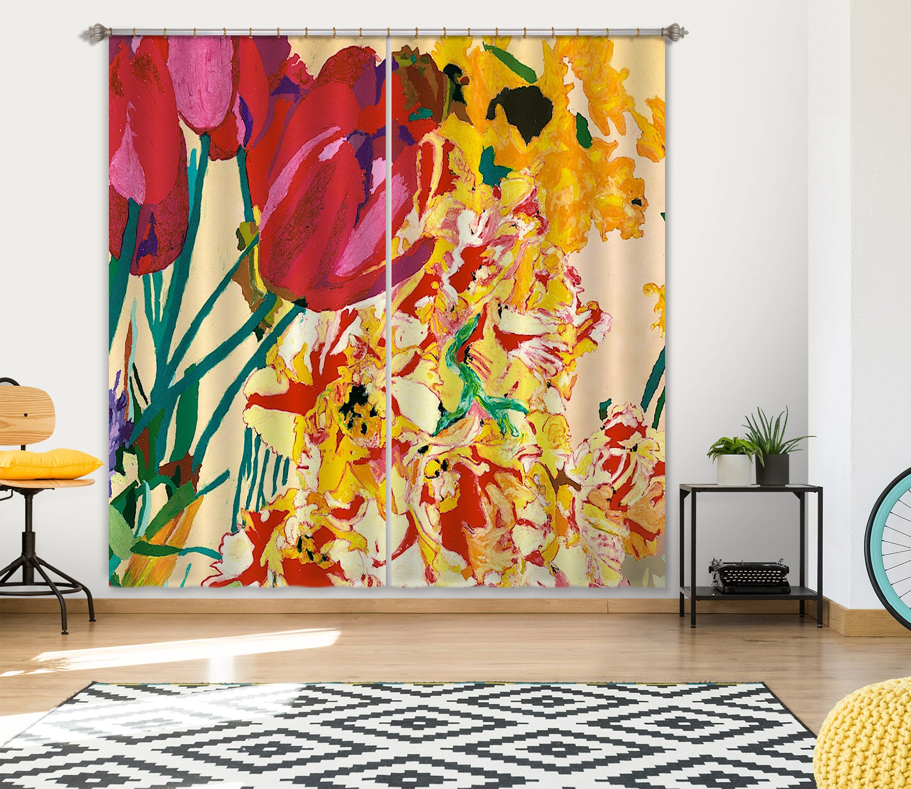 3D Colored Flowers 290 Allan P. Friedlander Curtain Curtains Drapes