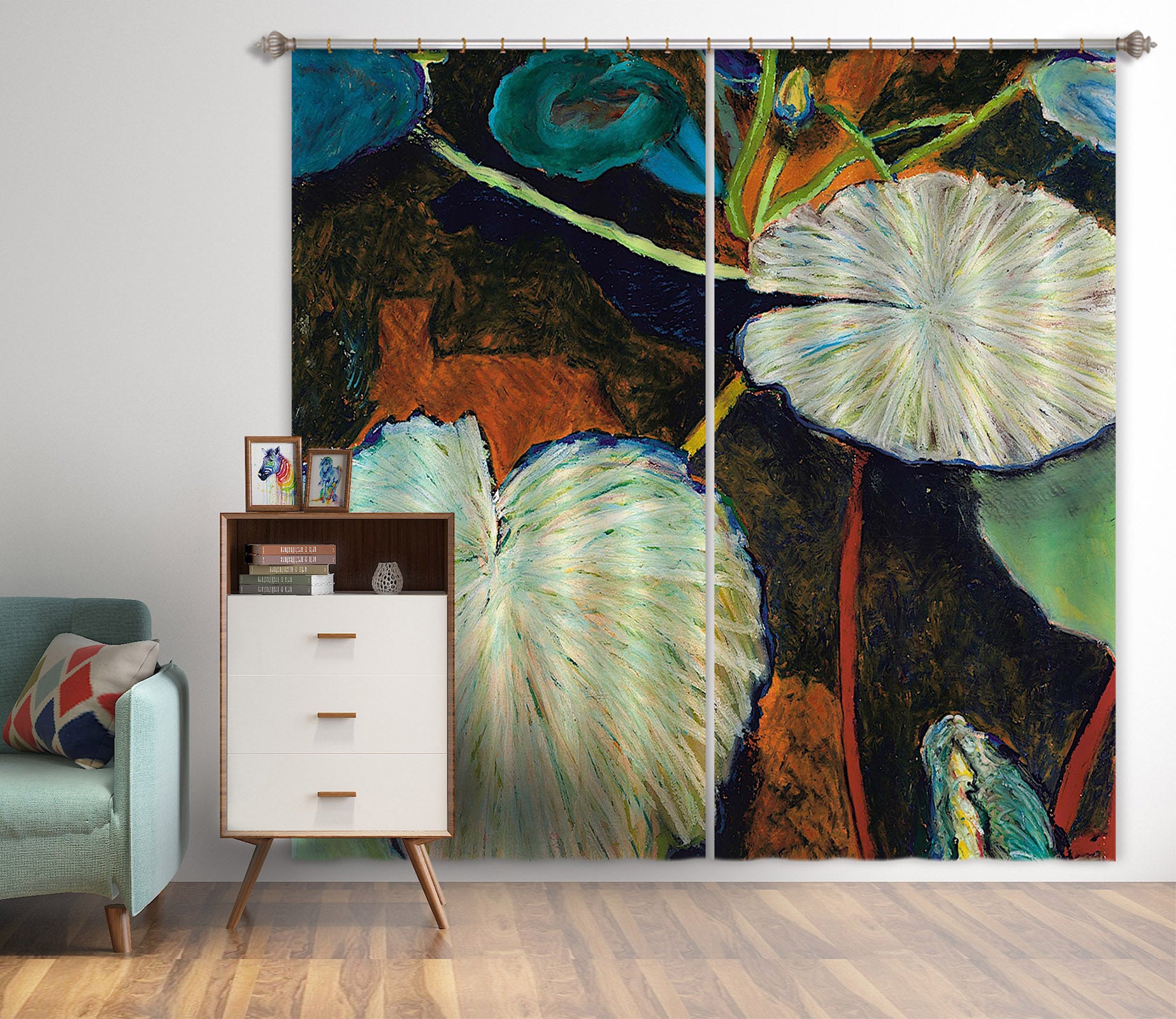 3D Painted Lotus Leaf 282 Allan P. Friedlander Curtain Curtains Drapes