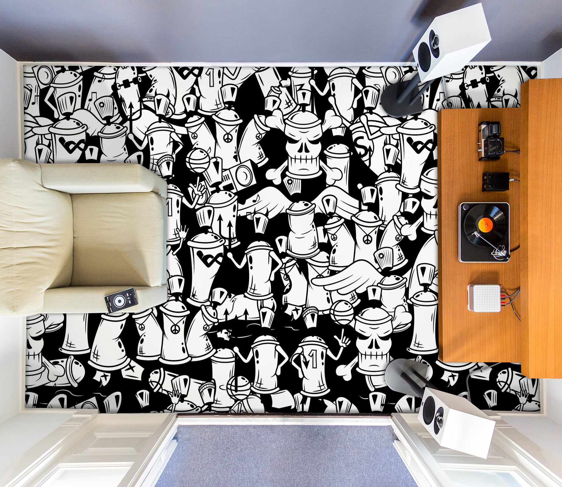 3D Fun White Cans 1150 Floor Mural  Wallpaper Murals Self-Adhesive Removable Print Epoxy