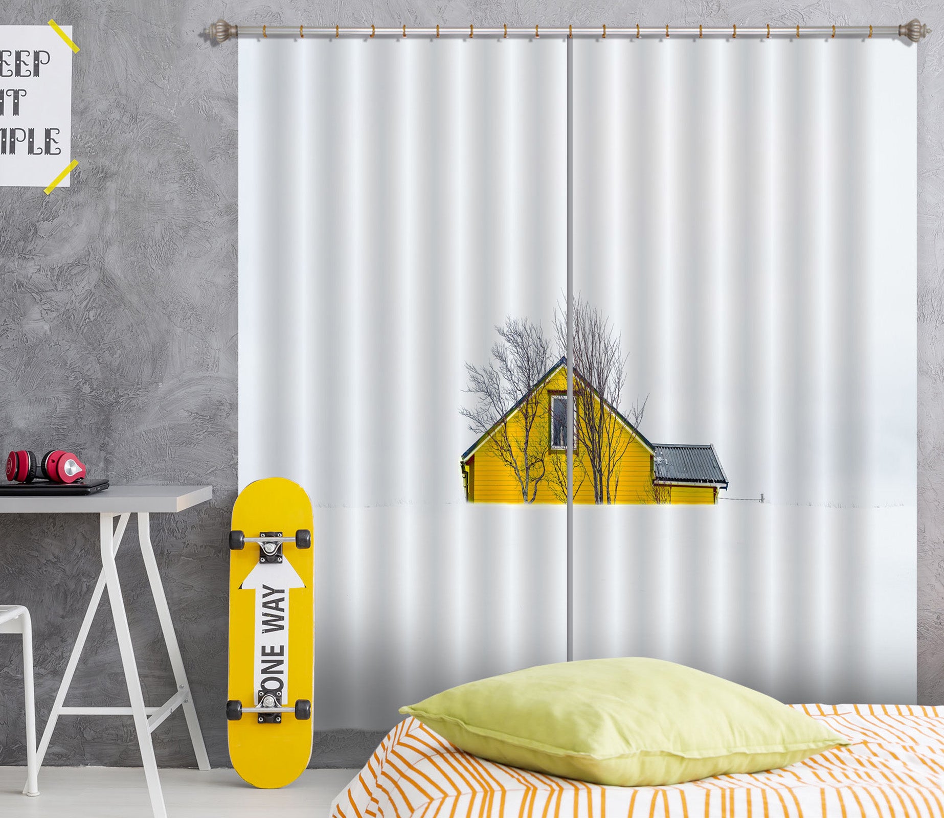 3D Yellow House 082 Marco Carmassi Curtain Curtains Drapes