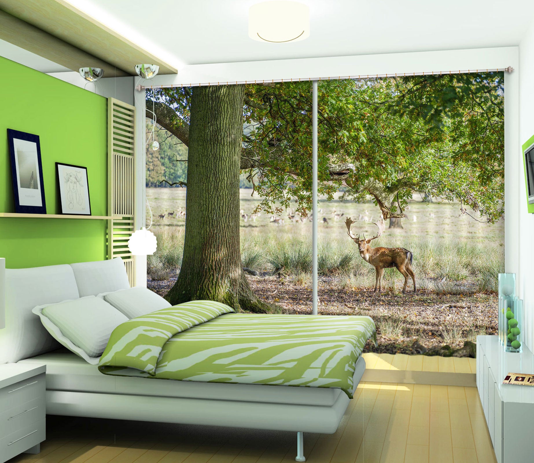 3D Sika Deer Tree 064 Assaf Frank Curtain Curtains Drapes