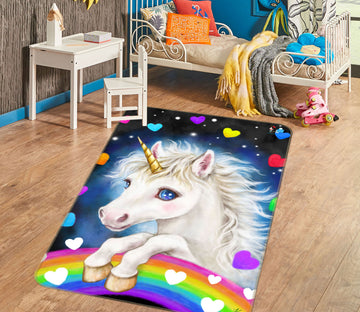 3D Colorful Love Unicorn 5759 Kayomi Harai Rug Non Slip Rug Mat