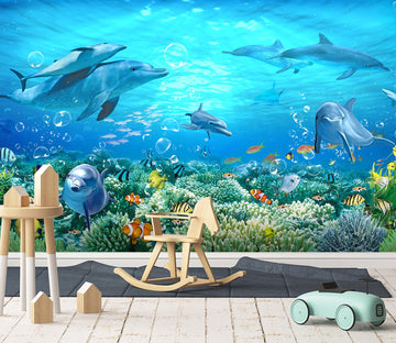 3D Aquarium Dolphin 013 Wall Murals Wallpaper AJ Wallpaper 2 