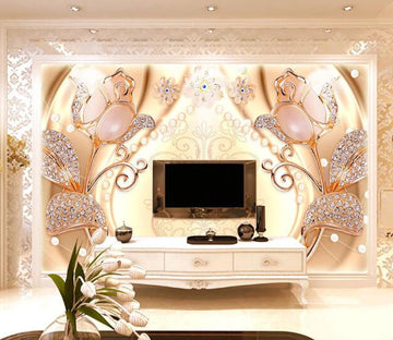 3D Pink Pearl Flower WC1393 Wall Murals