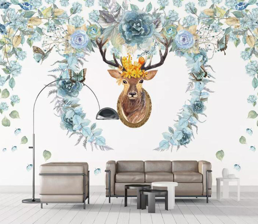 3D Deer Head Rose WG790 Wall Murals
