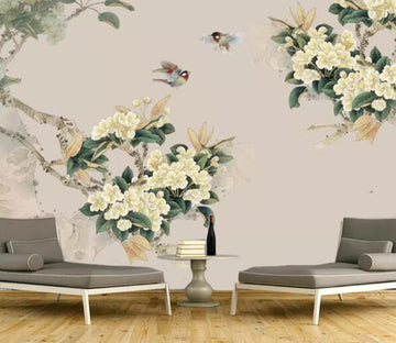 3D White Flower Bird WG756 Wall Murals