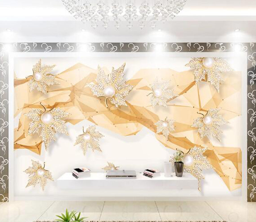3D Leaf Pearl WC1392 Wall Murals
