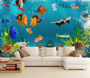 3D Jellyfish Turtle WC2678 Wall Murals
