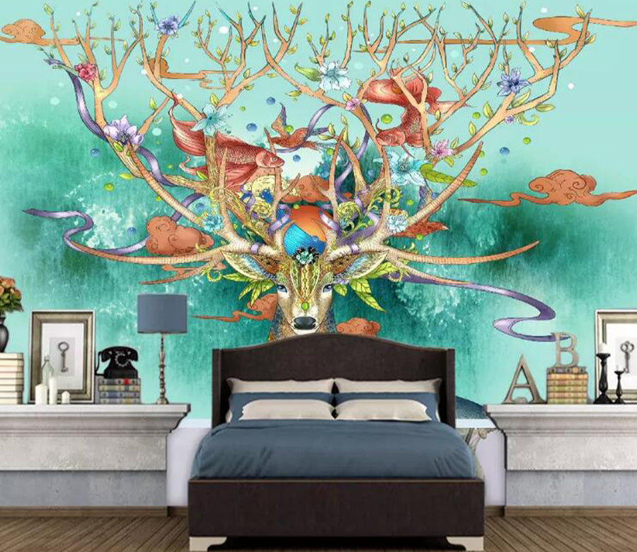 3D Goldfish Deer WG1045 Wall Murals