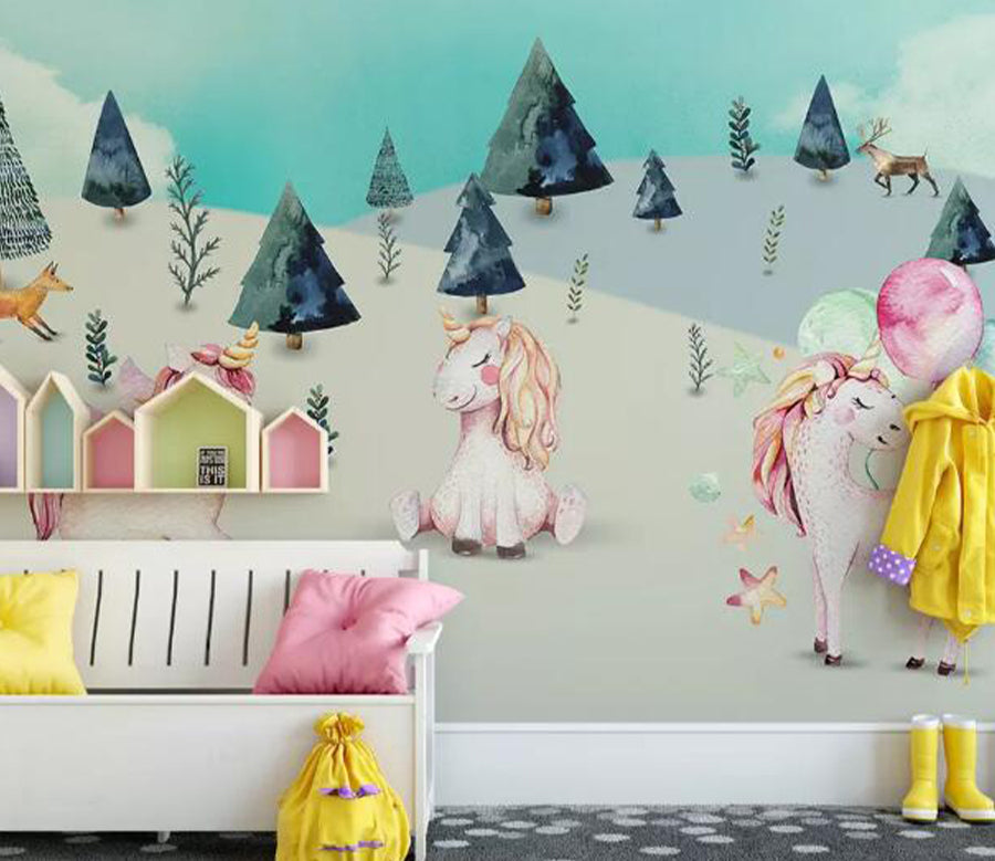 3D Cartoon Unicorn WG787 Wall Murals