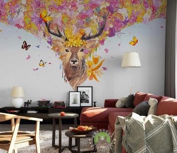 3D Butterfly Deer WC1351 Wall Murals