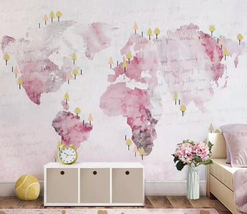 3D Pink World Map WG831 Wall Murals