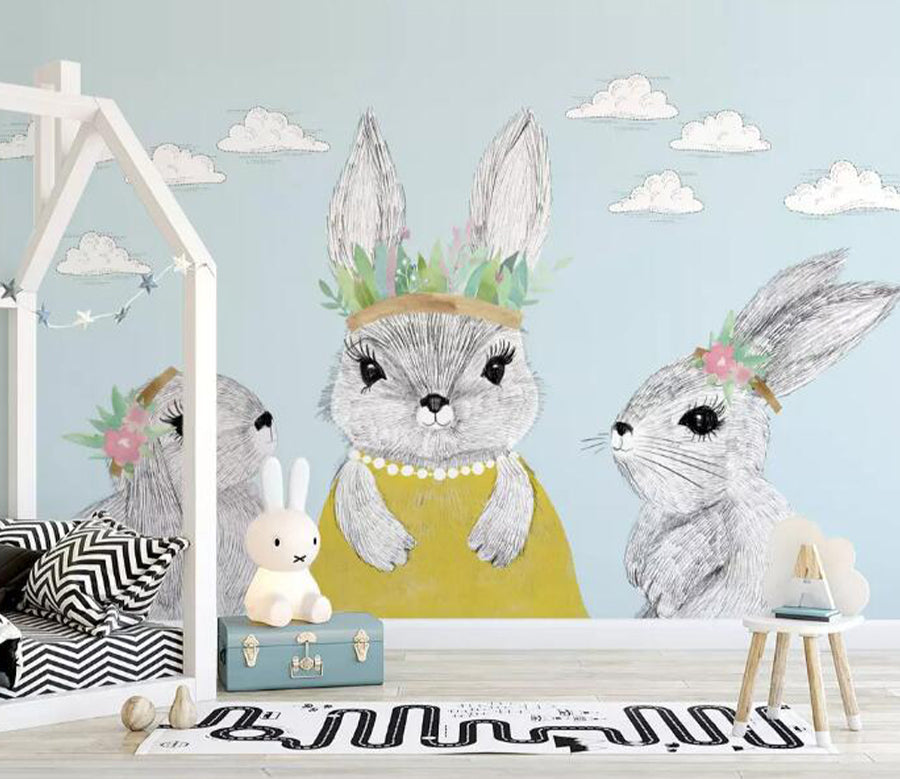 3D Gray Rabbit WG883 Wall Murals