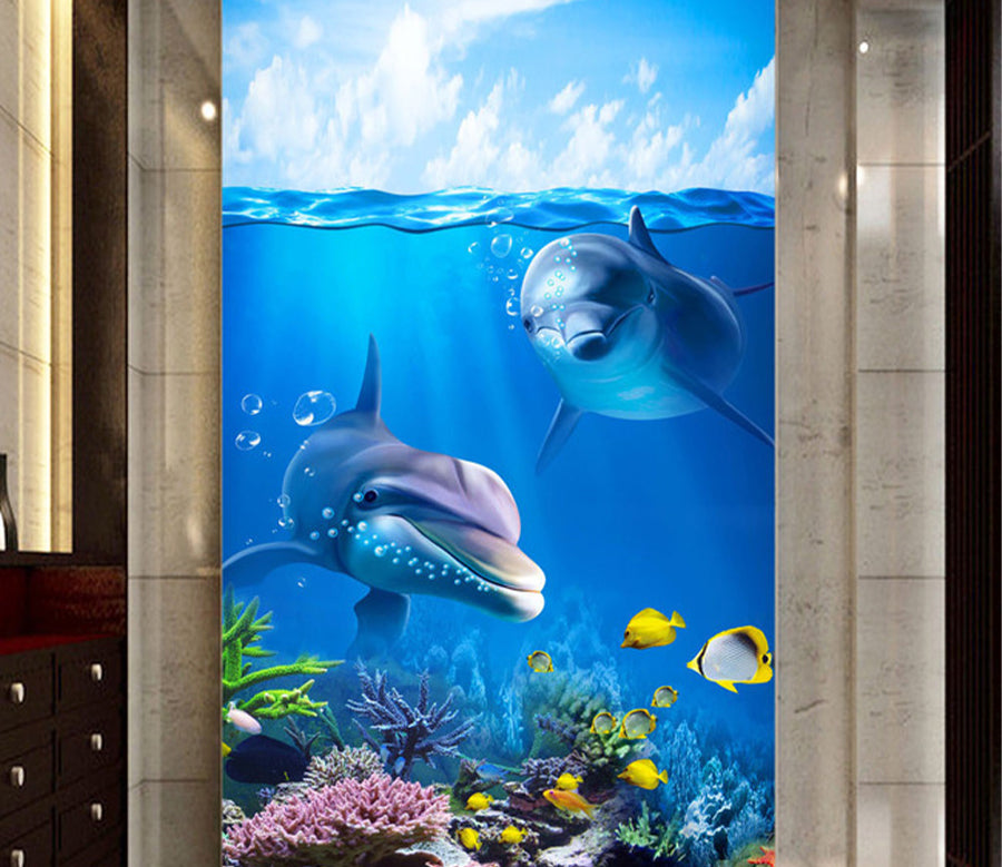 3D Coral Dolphins WG156 Wall Murals