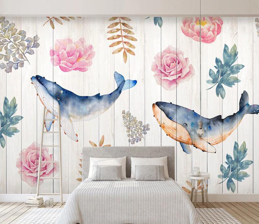 3D Whale Flower WC2045 Wall Murals