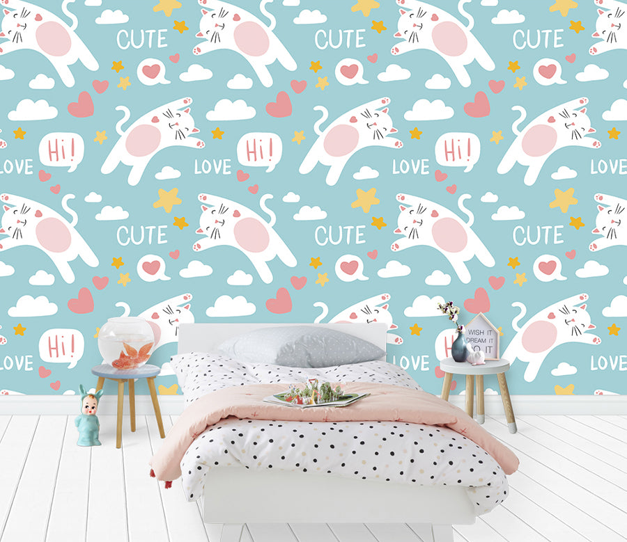 3D White Cat WG427 Wall Murals