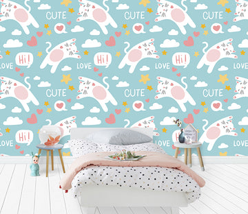 3D White Cat WG427 Wall Murals