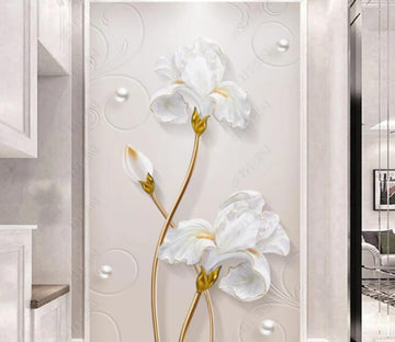 3D White Pearl Flower WG184 Wall Murals