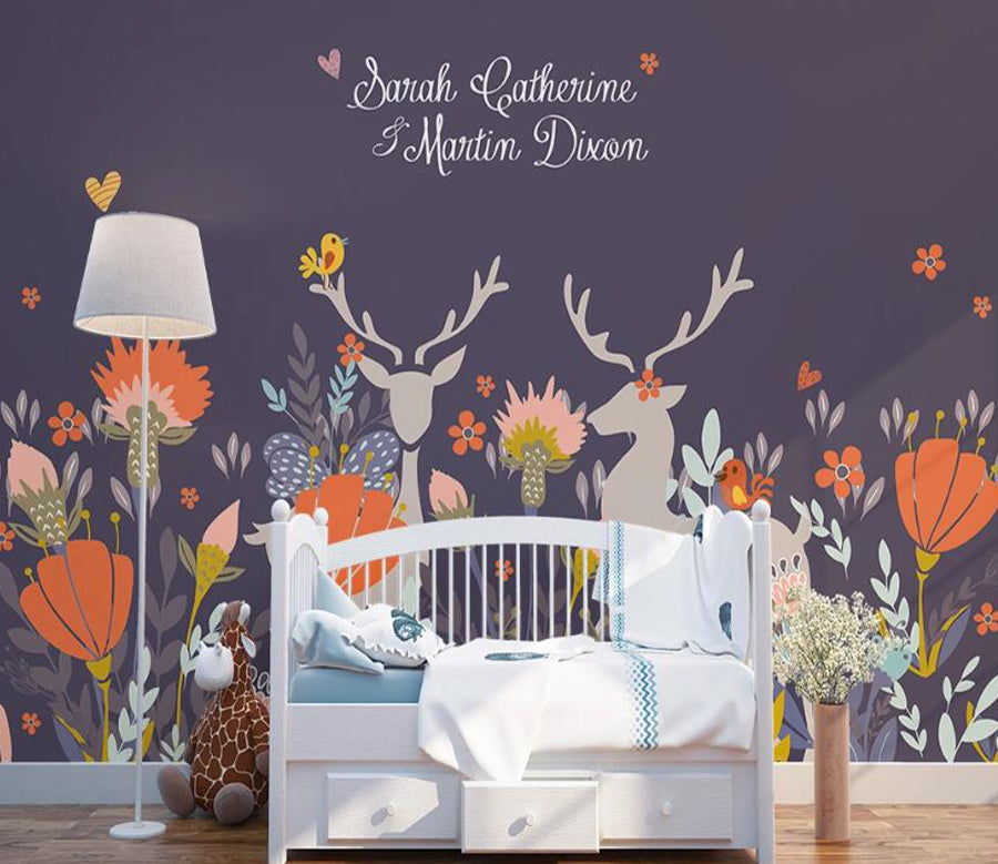 3D Flower Deer WC2037 Wall Murals