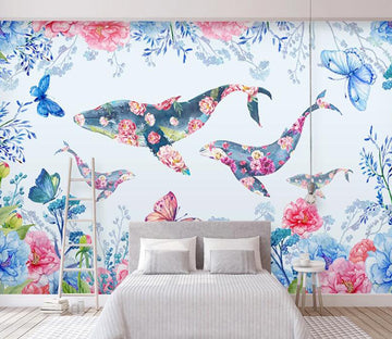 3D Flower Whale WC1858 Wall Murals