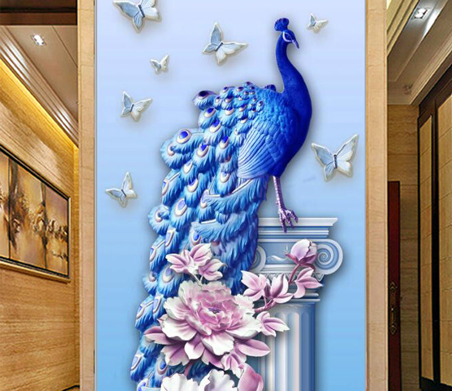 3D Blue Peacock WG079 Wall Murals