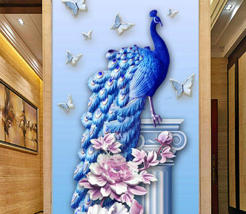3D Blue Peacock WG079 Wall Murals