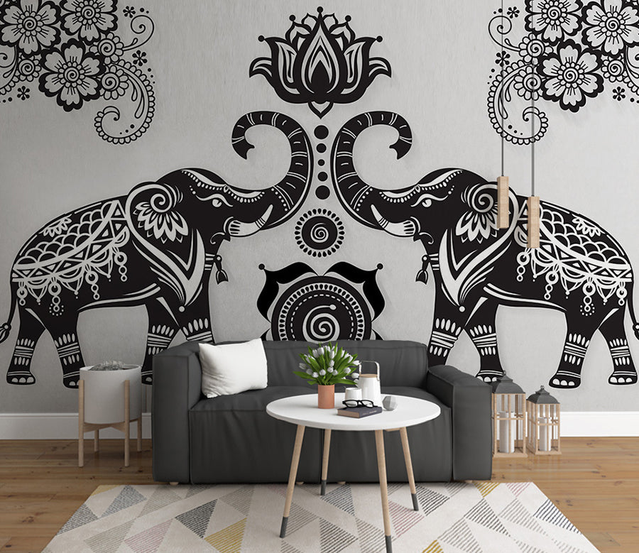 3D Lotus Elephant WG382 Wall Murals