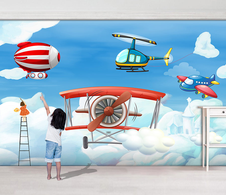 3D Cute Helicopter WG452 Wall Murals