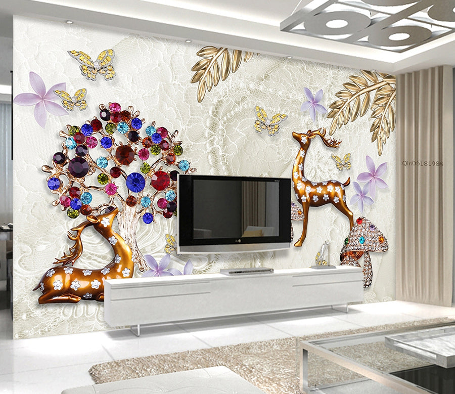 3D Deer Mushroom WG318 Wall Murals