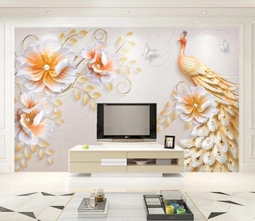 3D Orange Peacock WC1788 Wall Murals