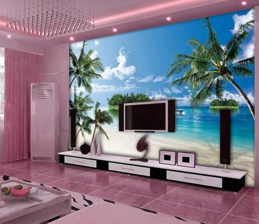 3D Sea Beach Boat WC1295 Wall Murals